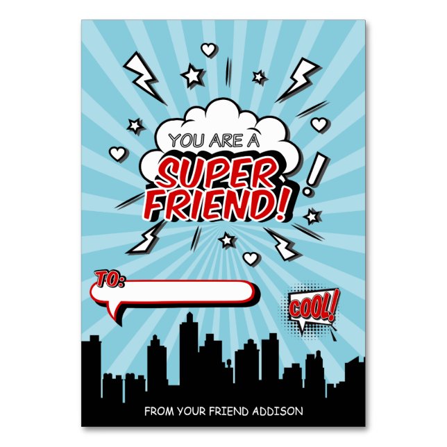 Superhjälte Friend Tecknad Classroom Valentine Car Bordsnummer (Framsidan)
