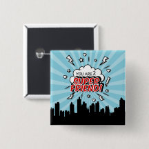 Superhjälte Friend Tecknad Valentine Button