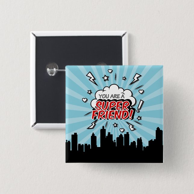 Superhjälte Friend Tecknad Valentine Button Knapp (Framsida & baksida)