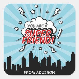 Superhjälte Friend Tecknad Valentine Stickers Fyrkantigt Klistermärke