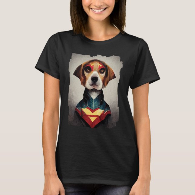 Superhjälte Hund Porträtt | Beagle T Shirt (Framsida)