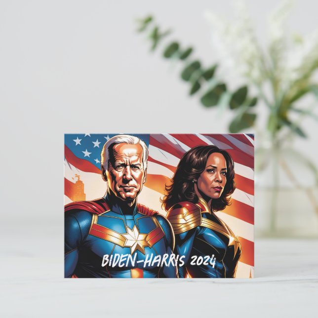 Superhjälte Joe Biden och Kamala Harris Vykort (Stående Fram)