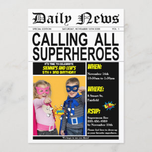 Superhjälte Joint Födelsedagsfest Toppen Hero Phot Inbjudningar