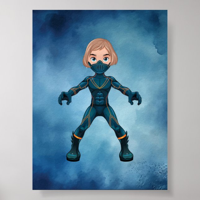 Superhjälte Kid Digital Printable Poster (Framsidan)