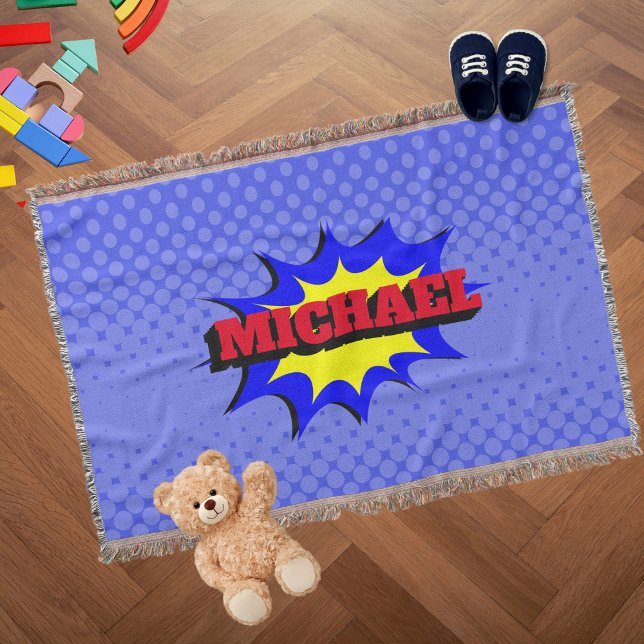 Superhjälte Kids Tecknad Bok Personlig Namn Filt (Skapare uppladdad)