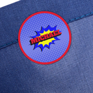 Superhjälte Kids Tecknad Bok Personlig Namn Klistermärke