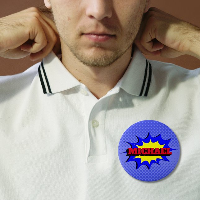 Superhjälte Kids Tecknad Bok Personlig Namn Knapp (Skapare uppladdad)