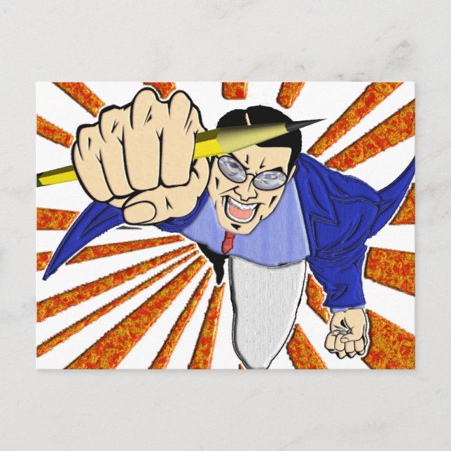 Superhjälte med penna vykort (Framsida)
