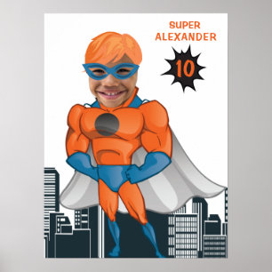 Superhjälte Muscle Man Orange Underbarare Roligt B Poster