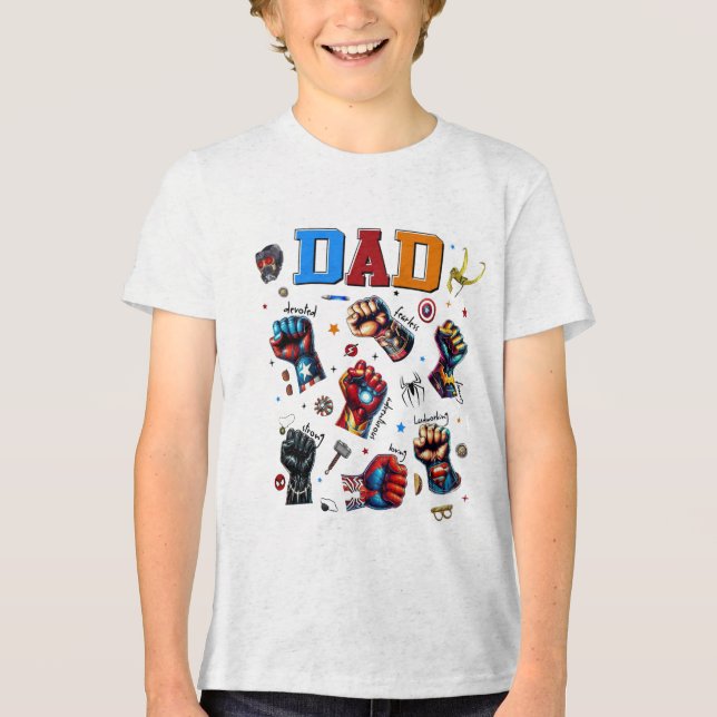Superhjälte Pappa Power Fists T Shirt (Framsida)