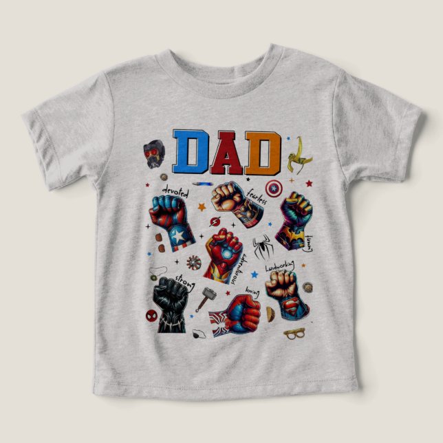 Superhjälte Pappa Power Fists T Shirt (Design Framsida)