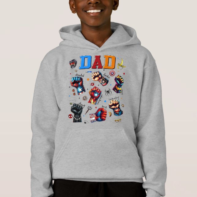 Superhjälte Pappa Power Fists T Shirt (Framsida)