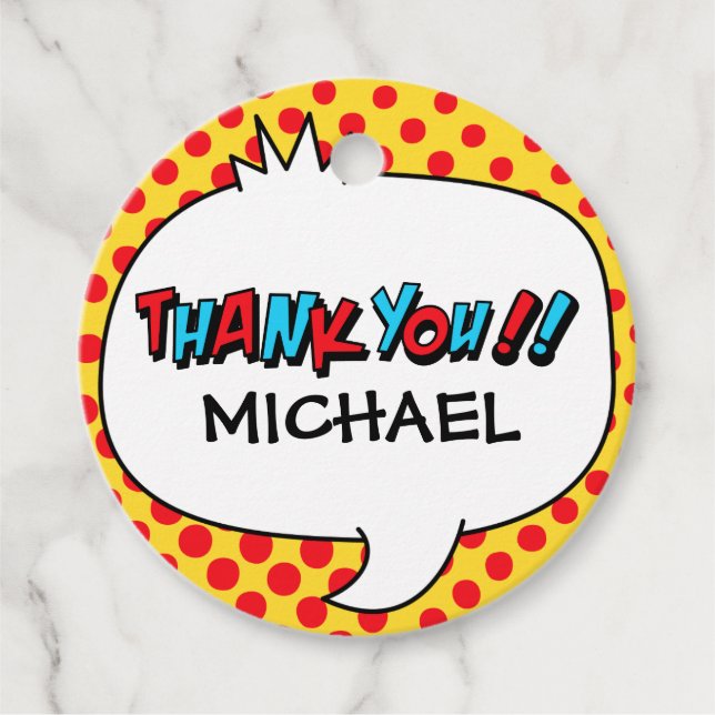 Superhjälte Party Tack favorittagg Gåvor Etiketter (Framsida)