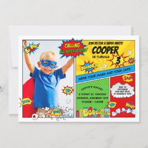 Superhjälte Party Toppen Hero Photo Birthday Inbjudningar