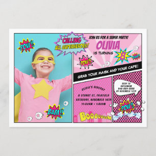 Superhjälte Party Toppen Hero Photo Girl Bird Inbjudningar