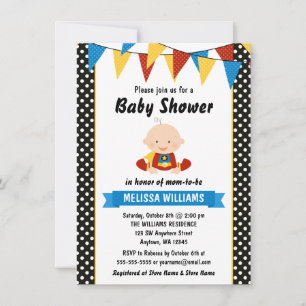 Superhjälte Polka Dot Bunting Baby Shower Inbjudningar