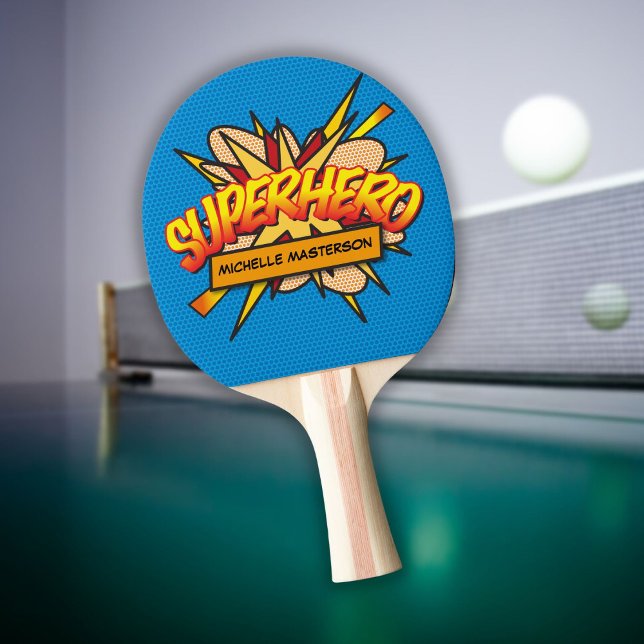 SUPERHJÄLTE Rolig Retro Serietidning Popkonst Pingisracket (Skapare uppladdad)