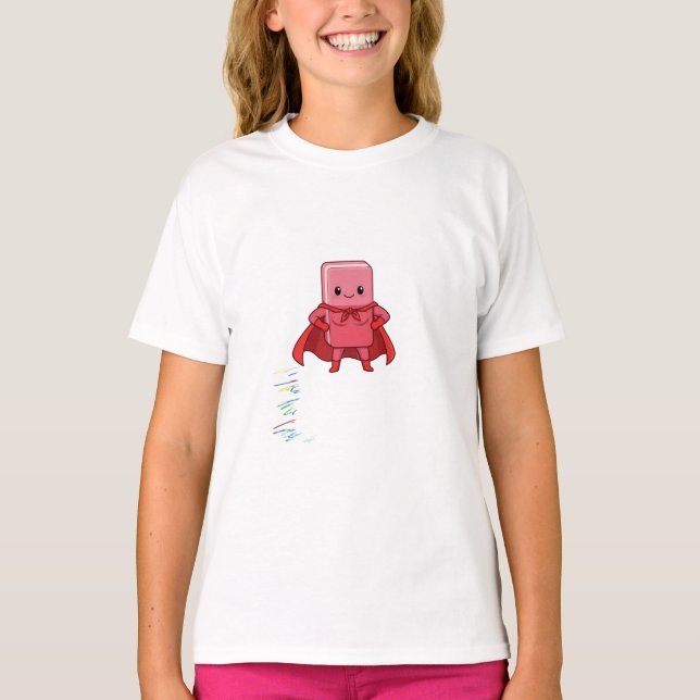 Superhjälte Rosa Suddgummi Karaktär Barn T Shirt (Framsida)