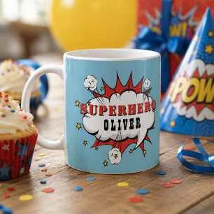 Superhjälte Serietidning Pratbubbla Pojke  Kaffemugg