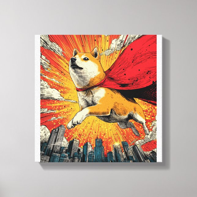 Superhjälte Shiba � Tecknad Hund Canvastryck (Framsida)