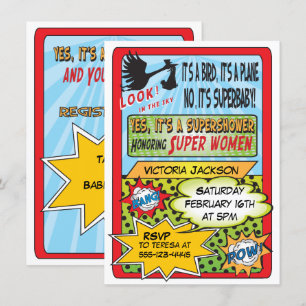 Superhjälte Tecknad Bok Baby Shower-inbjudningar Inbjudningar