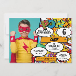 Superhjälte Tecknad Bok Födelsedagsfest Photo Inva Inbjudningar