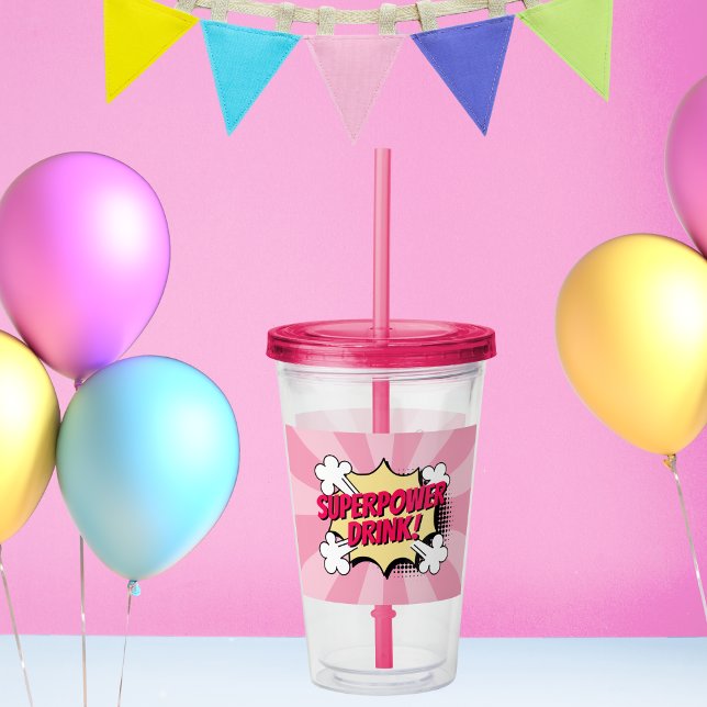 Superhjälte Tecknad Bok Stil Birthday Rosa Take Away Mugg (Skapare uppladdad)