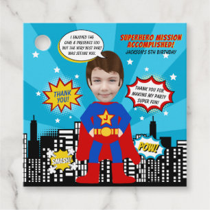 Superhjälte Tecknad Bok Stil Boy Birthday Photo Gåvor Etiketter
