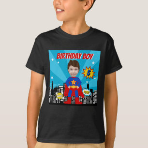 Superhjälte Tecknad Bok Stil Boy Birthday Photo T Shirt