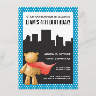 Superhjälte Tecknad Bok Teddy Boys Birthday Inbjud Inbjudningar