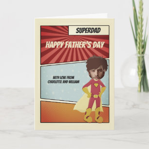Superhjälte Tecknad Pappa Lycklig Fars dag Personl Kort