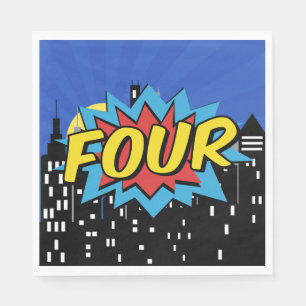 Superhjälte Tecknad Tal Bubble 4e födelsedagen Par Pappersservett