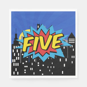 Superhjälte Tecknad Tal Bubble 5:e Födelsedagsfest Pappersservett