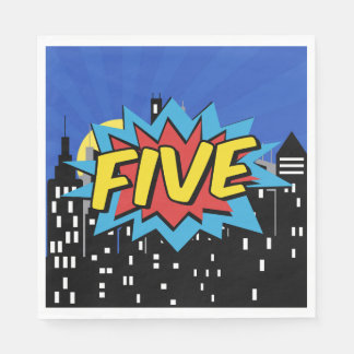 Superhjälte Tecknad Tal Bubble 5:e Födelsedagsfest Pappersservett