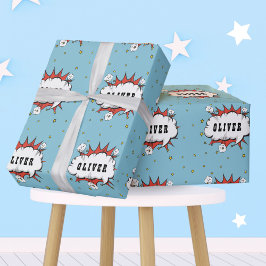 Superhjälte Tecknad Tal Bubble Boy Namn Presentpapper