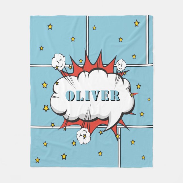 Superhjälte Tecknad Tal Bubble Boy Photo Fleecefilt (Framsidan)