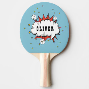 Superhjälte Tecknad Tal Bubble Namn Pingisracket