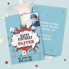 Superhjälte Tecknad Tal Bubble Photo Birthday Card