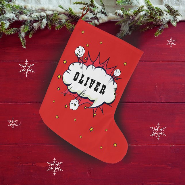 Superhjälte Tecknad Tal Cloud Boy Namn Stor Julstrumpa (Skapare uppladdad)