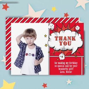 Superhjälte Tecknad Tal Cloud Boy Photo Birthday Tack Kort