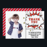 Superhjälte Tecknad Tal Cloud Boy Photo Birthday Tack Kort<br><div class="desc">Superhjälten Tecknad Tal Cloud Boy Photo Birthday Tack för ditt kort. Lägg till foto,  meddelande och namn. Tack för roligtens tecknad-födelsedag för pojkar i rött färg.</div>