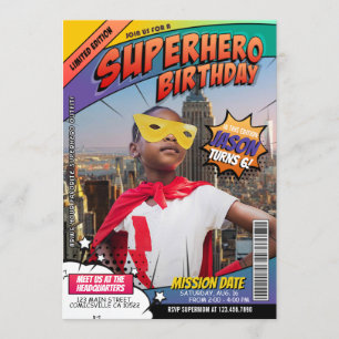 Superhjälte Tecknads Magazine Birthday-inbjudan Inbjudningar