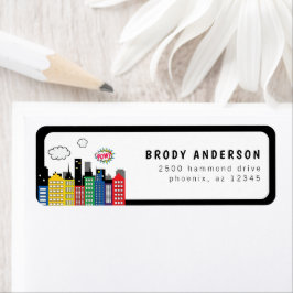 Superhjälte Tegneserie Tema Adress Returadress Etikett