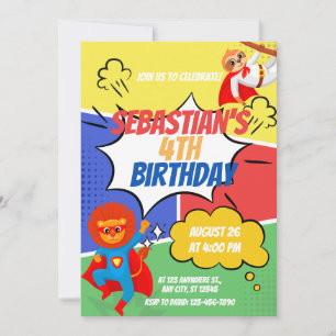 Superhjälte Theme Barns födelsedag Party Inbjudningar