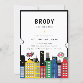 Superhjälte Theme Birthday Inbjudningar