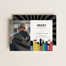 Superhjälte Theme Birthday Photo Inbjudningar