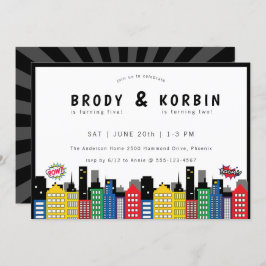 Superhjälte Theme Joint Birthday Inbjudningar