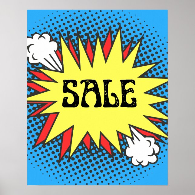 Superhjälte Theme Sale Sign, Sale Poster, Retro Poster (Framsidan)