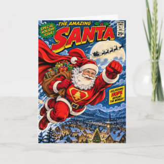 Superhjälte Tomte Julkort | Rolig Tecknad Serie Kort