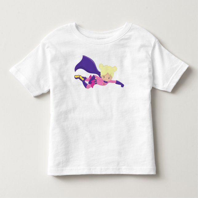 Superhjälteflicka, Hjälte, Blondt Hår, Lila Kappa T Shirt (Framsida)